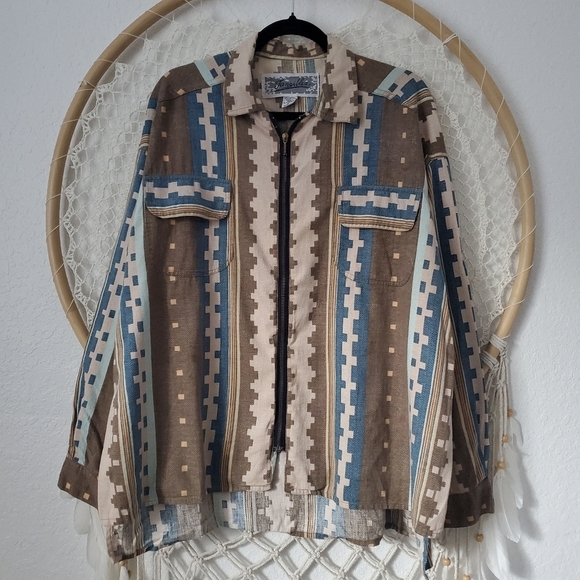 Vtg 90s Y2K Tangibles Full Zip Front Aztec Western Equestrian Shirt Shacket L - Picture 7 of 8